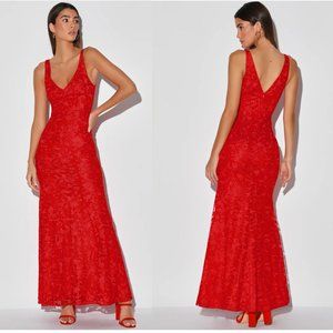 Lulu's Flawless Love Red Lace Mermaid Maxi Dress